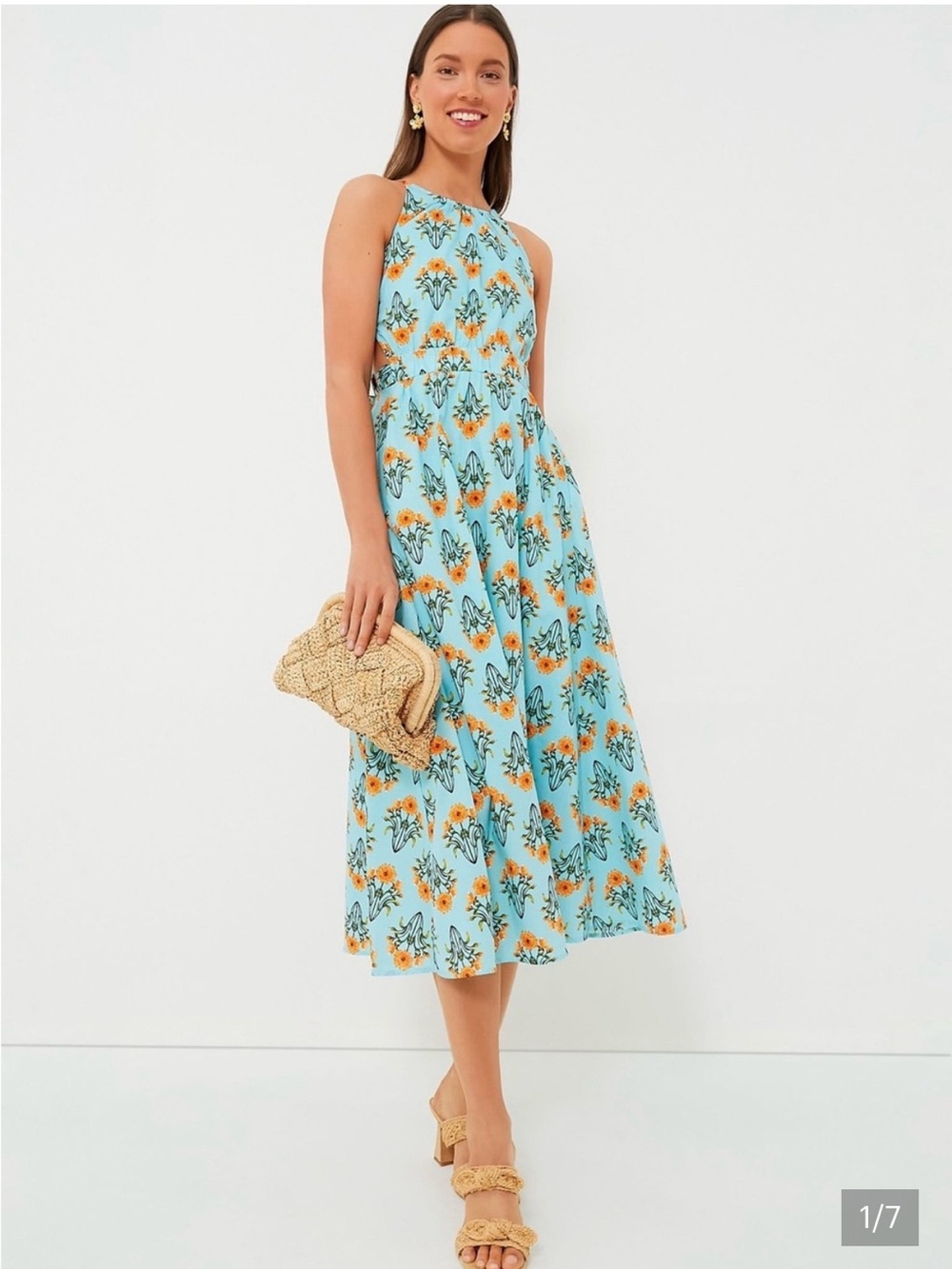 Tuckernuck Moon River Aqua Floral Maxi Dress with Orange Blooms